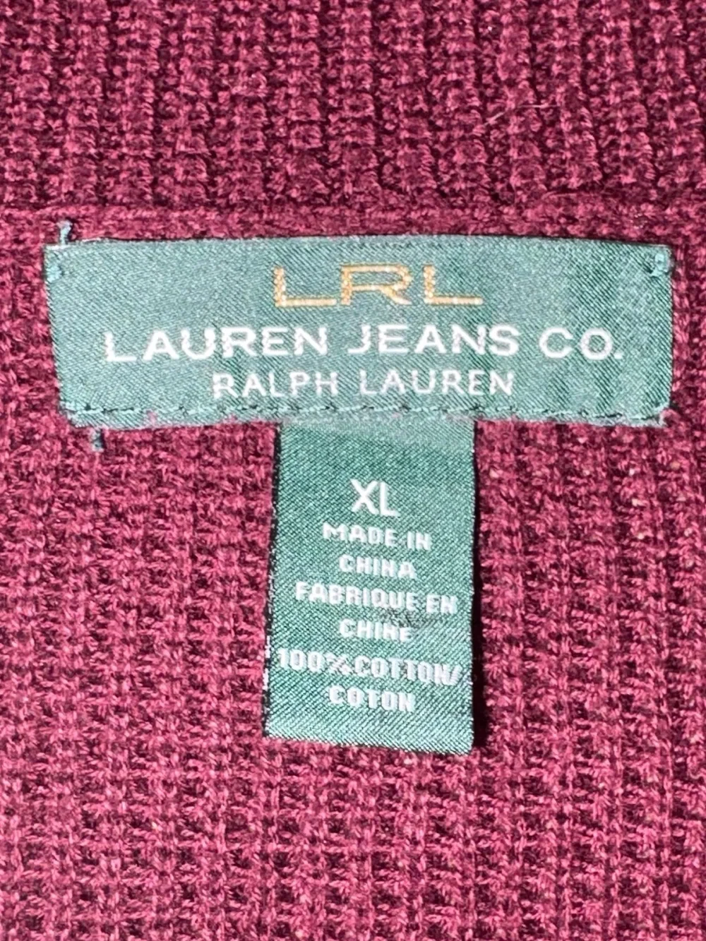 Ralph Lauren LRL XL Burgundy Waffle Knit Cowl Neck Sweater